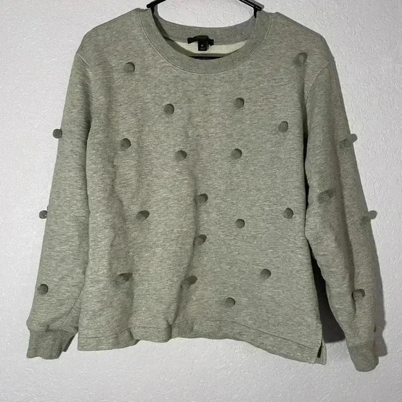 J. Crew Women’s Medium Gray Pom Pom Crewneck - Picture 2 of 6